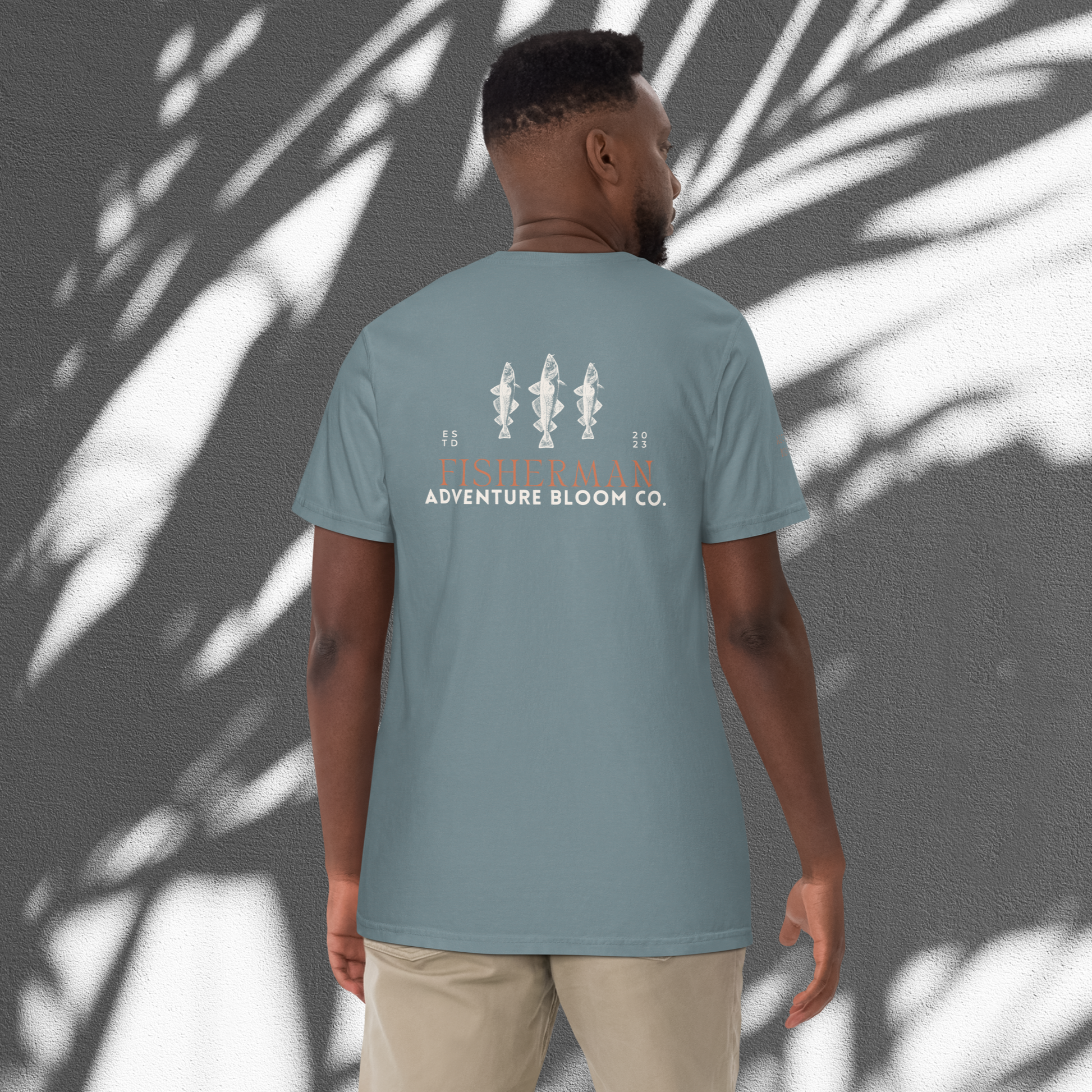 Men's Fishing-Themed Tee in Ice Blue - Adventure Bloom Co.