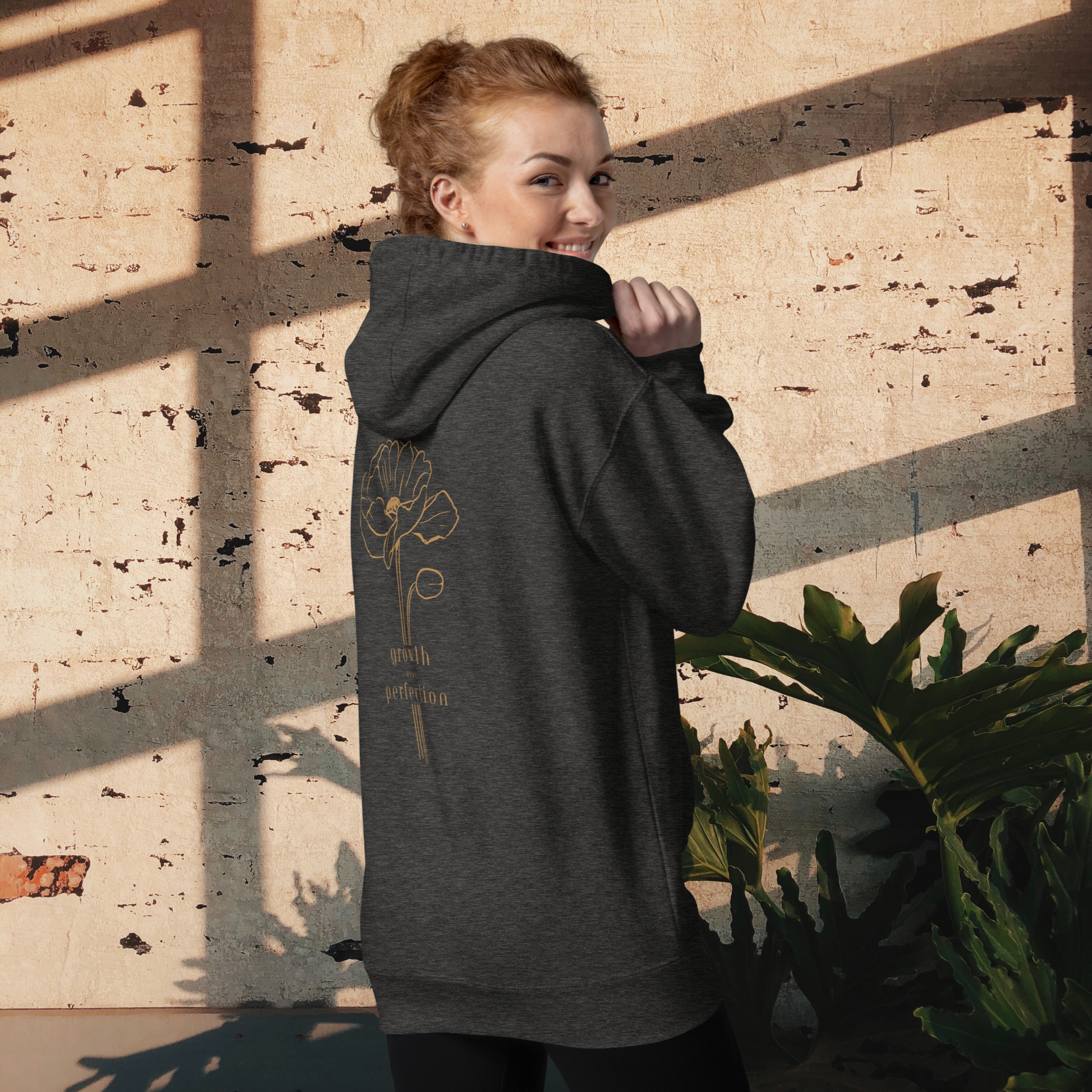 Adventure Bloom Co. Ladies' Growth-Inspired Hooded Sweatshirt in Charcoal Heather