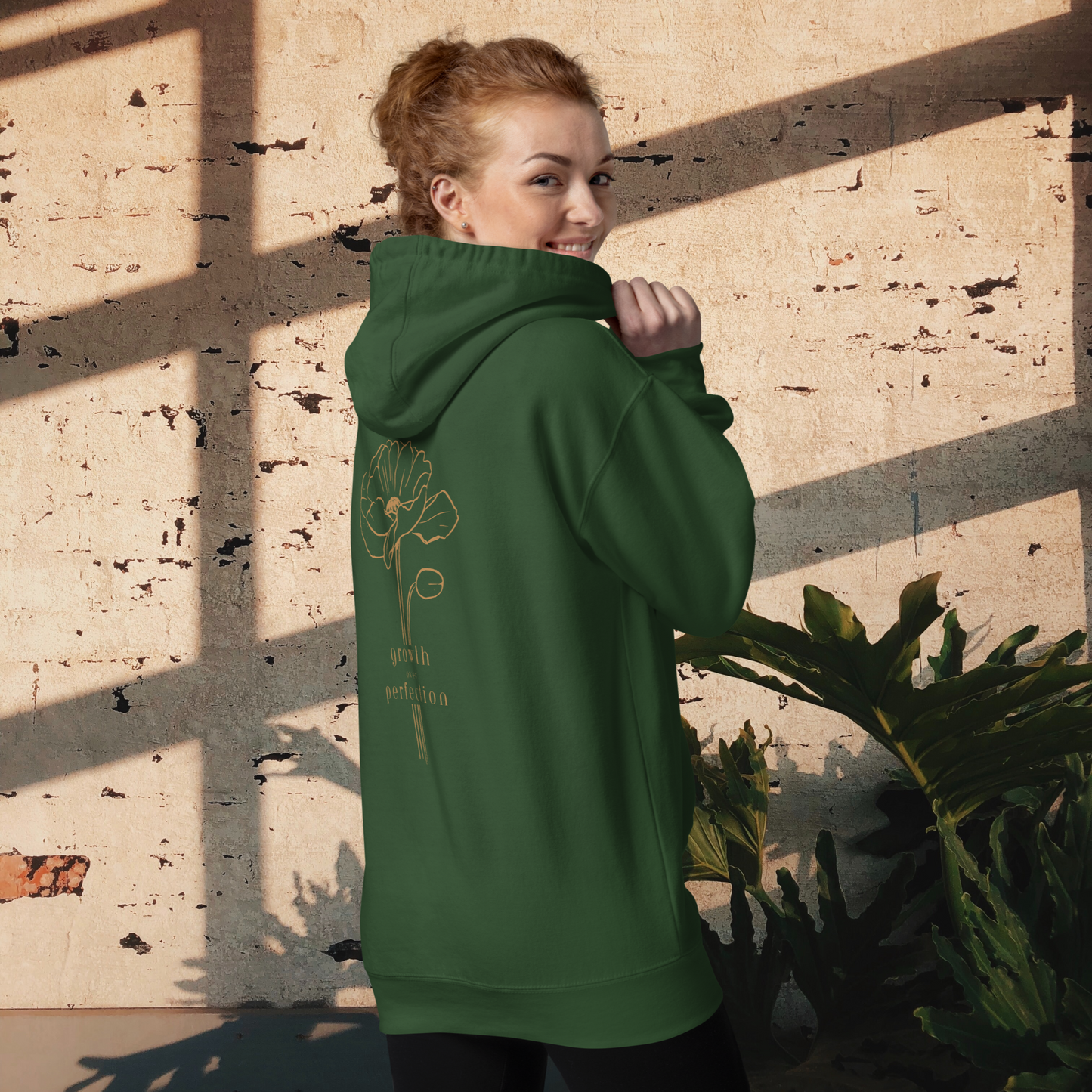 Adventure Bloom Co. Ladies' Growth-Inspired Hooded Sweatshirt in Forest Green