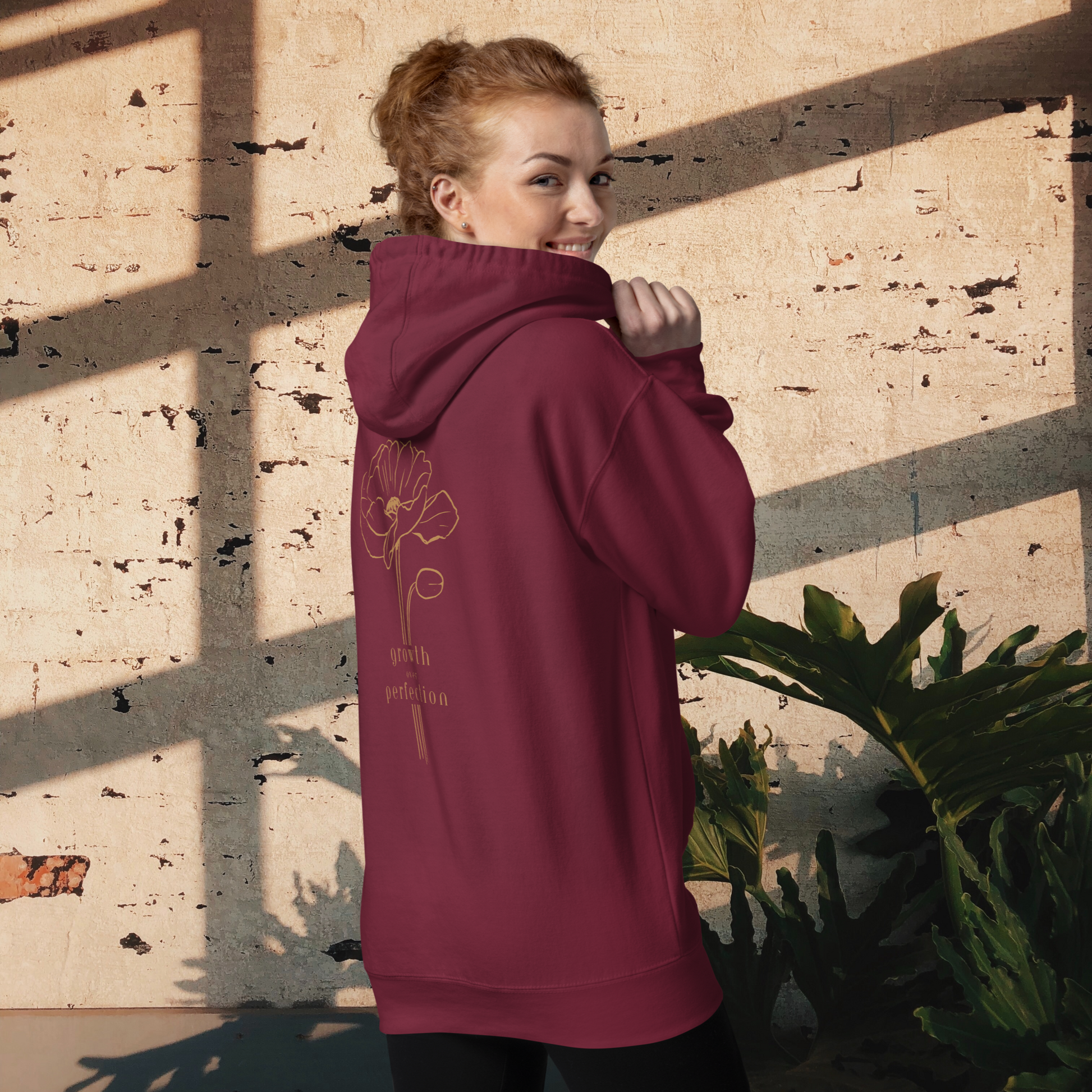 Adventure Bloom Co. Ladies' Growth-Inspired Hooded Sweatshirt in Maroon