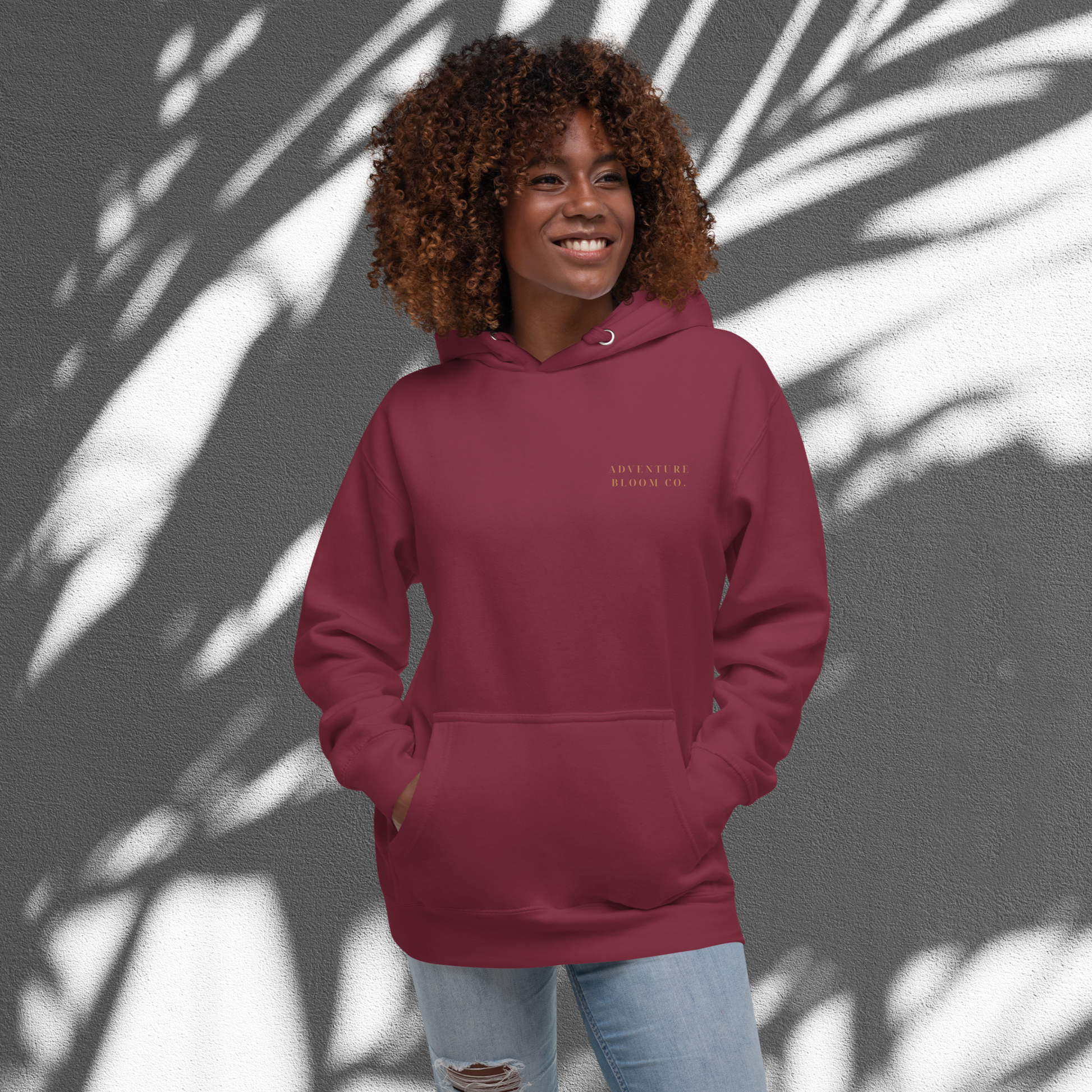 Bloom Beyond Perfection Hoodie – Front View in Maroon