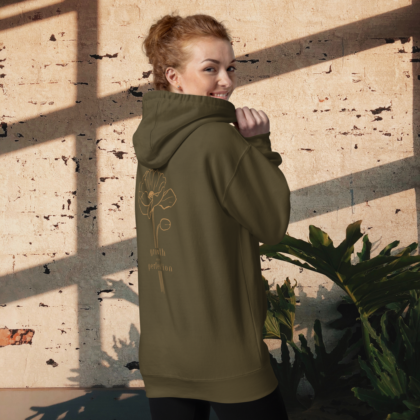 Adventure Bloom Co. Ladies' Growth-Inspired Hooded Sweatshirt in Military Green