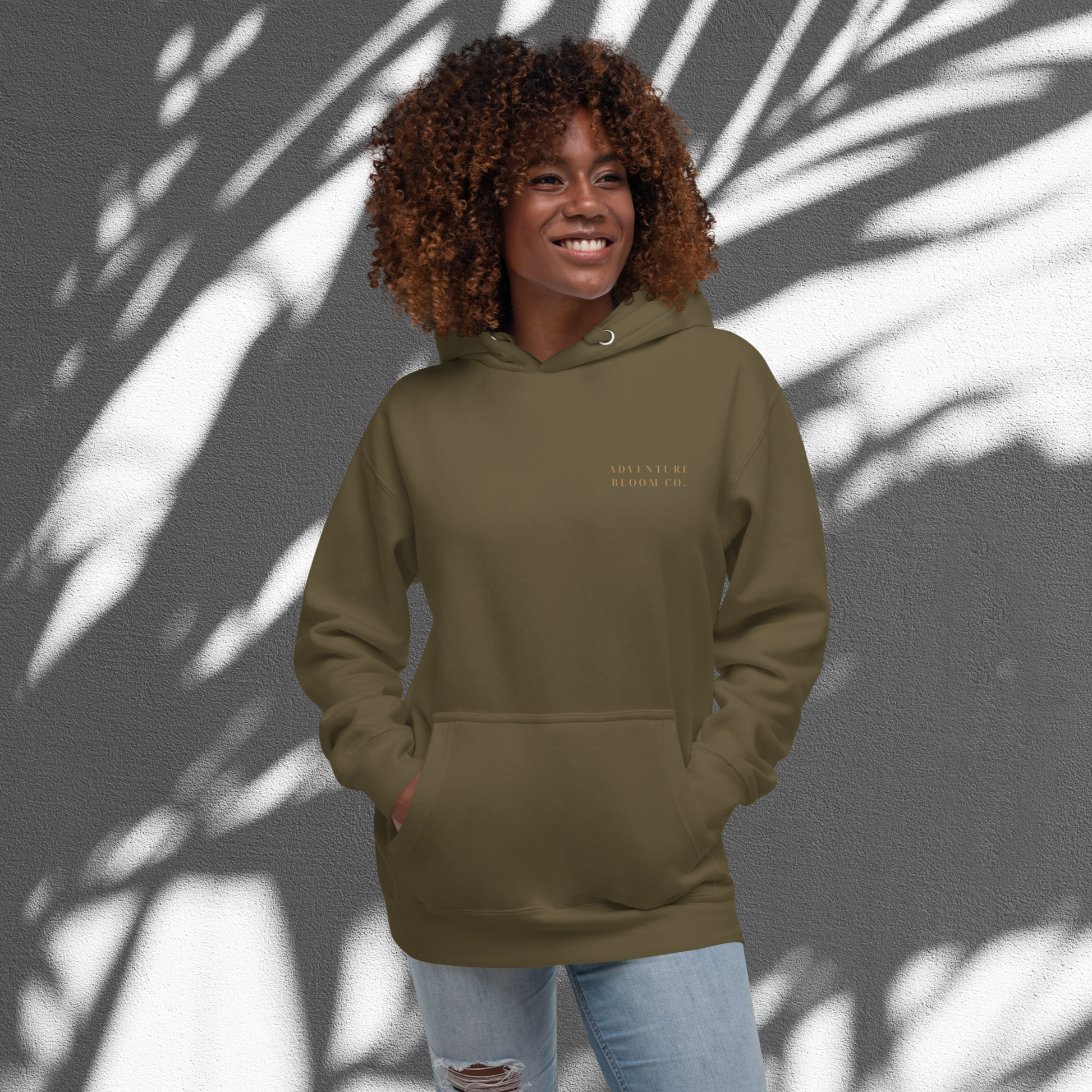 Bloom Beyond Perfection Hoodie – Front View in Military Green