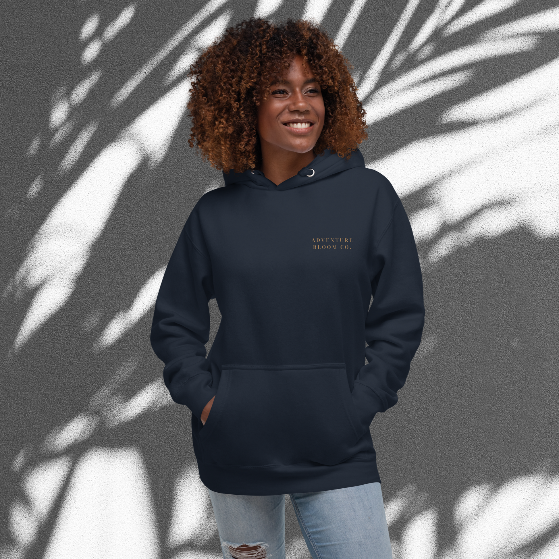 Bloom Beyond Perfection Hoodie – Front View in Navy