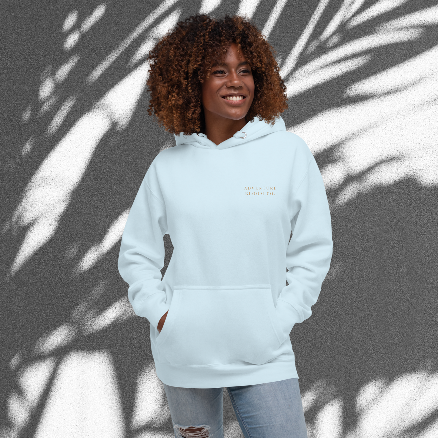 Bloom Beyond Perfection Hoodie – Front View in Sky Blue