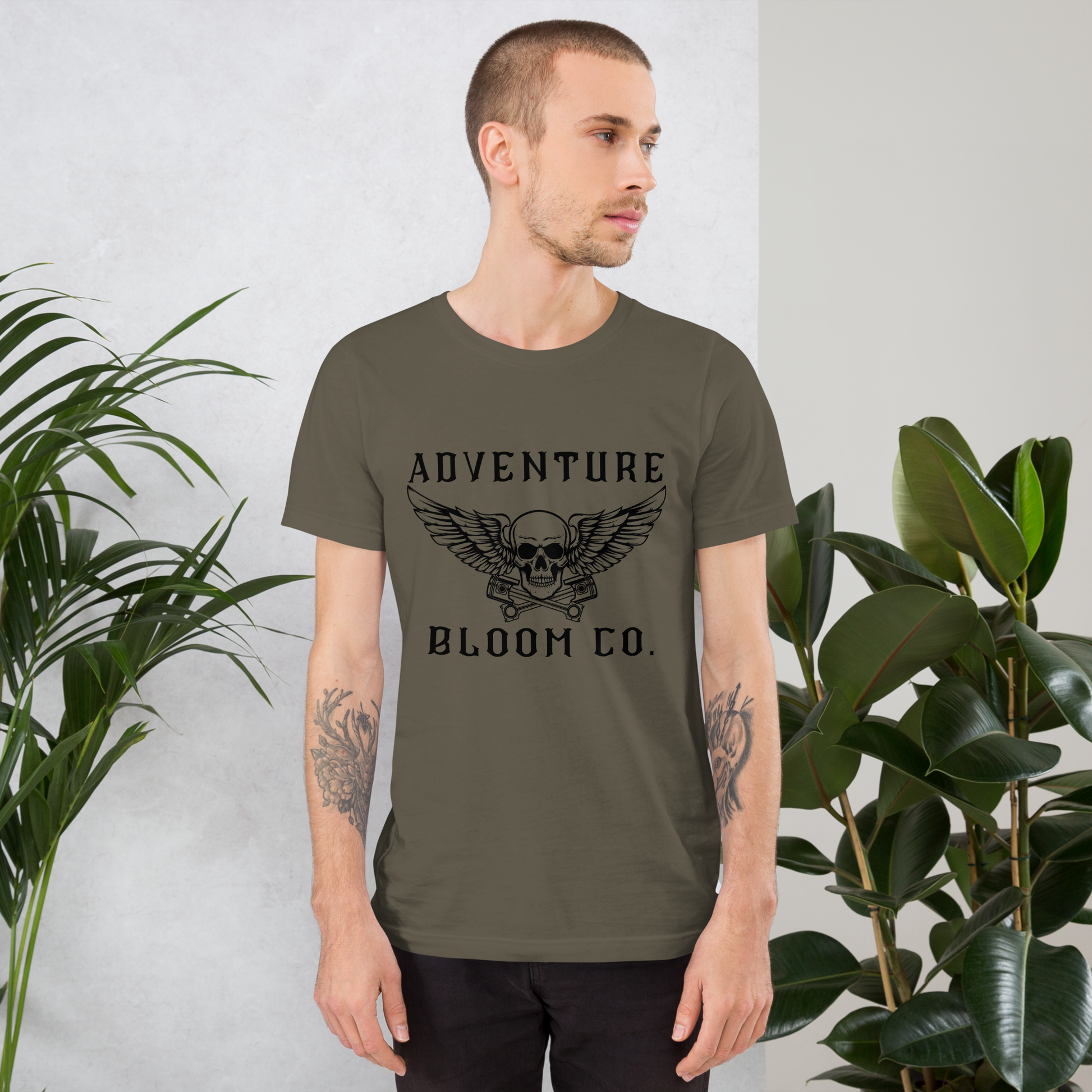 Adventure-ready biker tee by Adventure Bloom Co. in Army