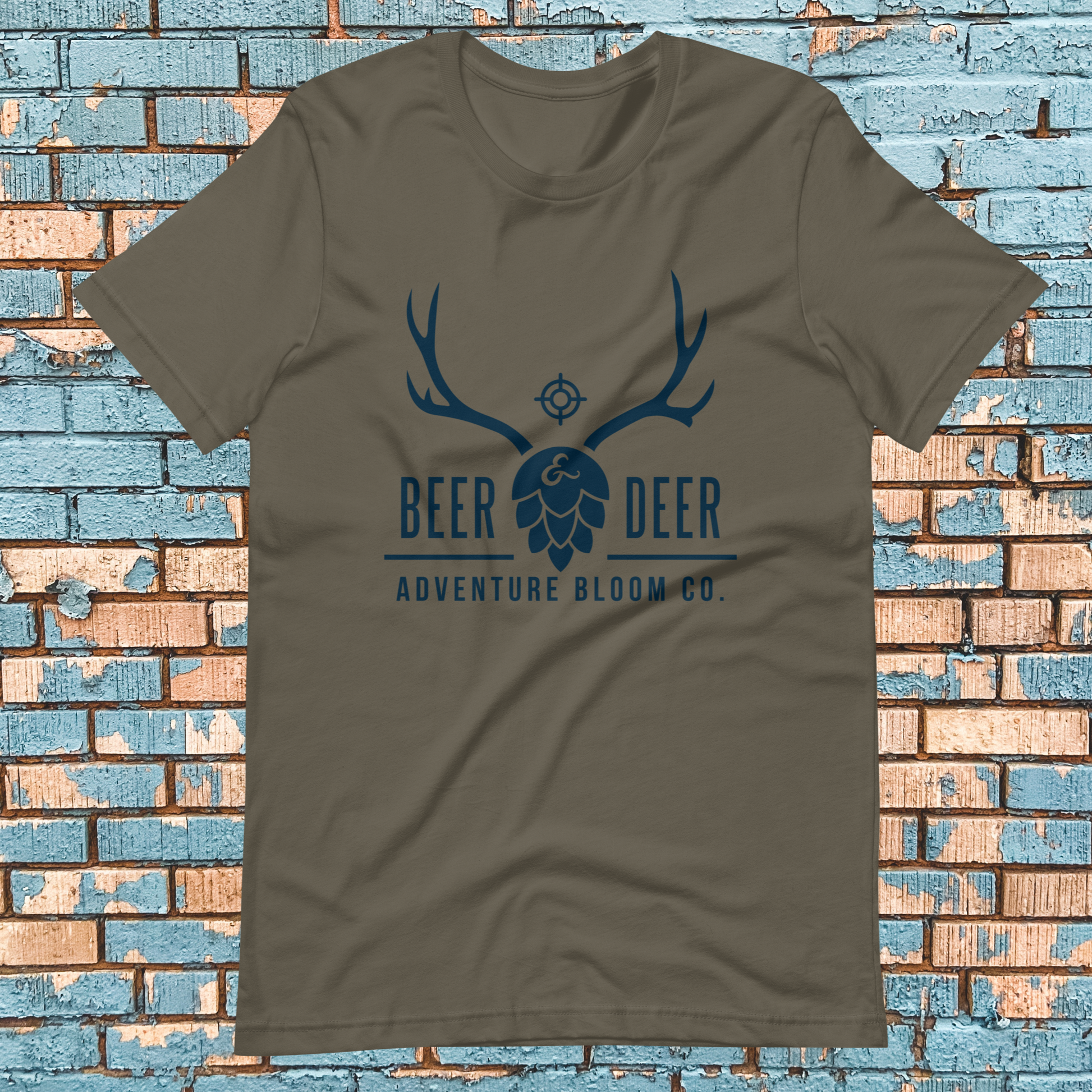 The Buck Stops Here- with Beer Tee in Army: The perfect attire for post-hunt gatherings.