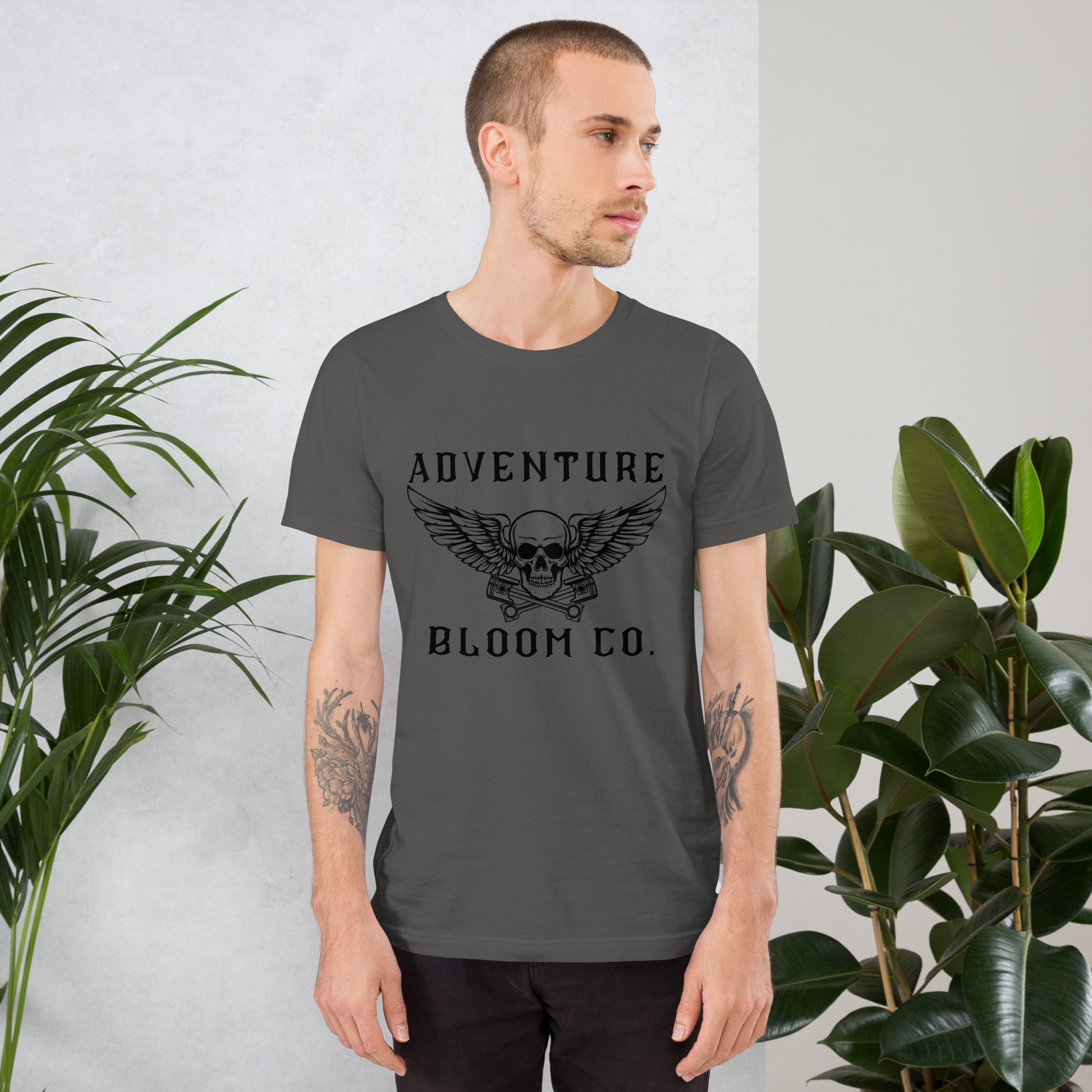 Adventure-ready biker tee by Adventure Bloom Co. in Asphalt