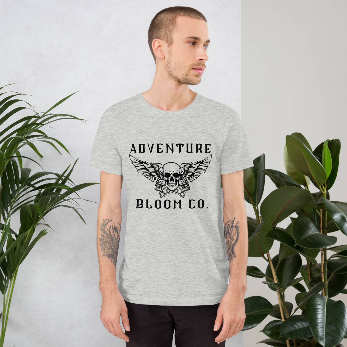 Adventure-ready biker tee by Adventure Bloom Co. in Athletic Heather