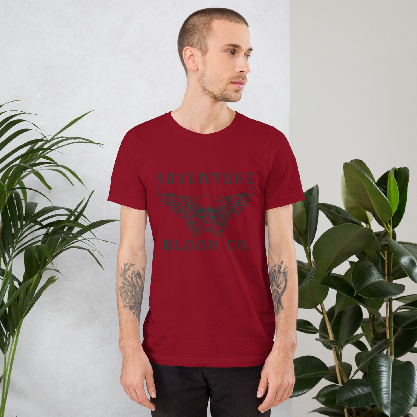 Adventure-ready biker tee by Adventure Bloom Co. in Cardinal