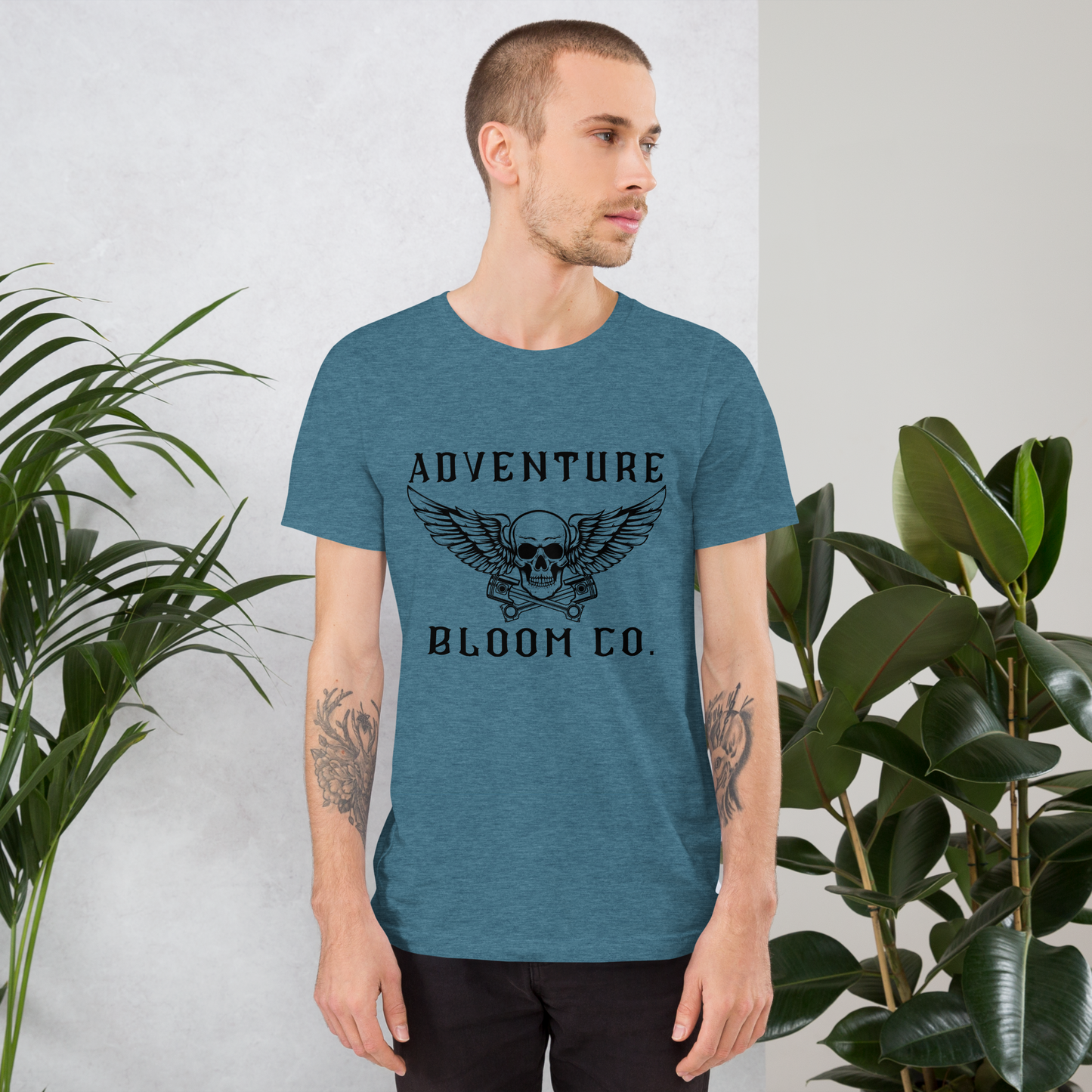 Adventure-ready biker tee by Adventure Bloom Co. in Heather Deep Teal