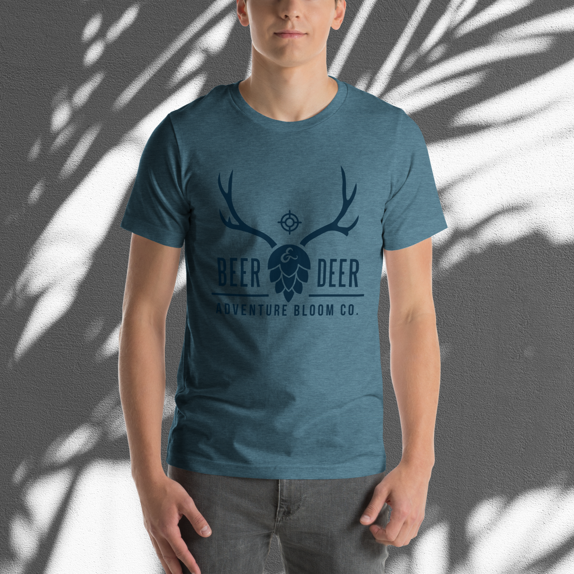 Celebrate hunting adventures with Adventure Bloom Co.'s beer-themed tee in Deep Teal.