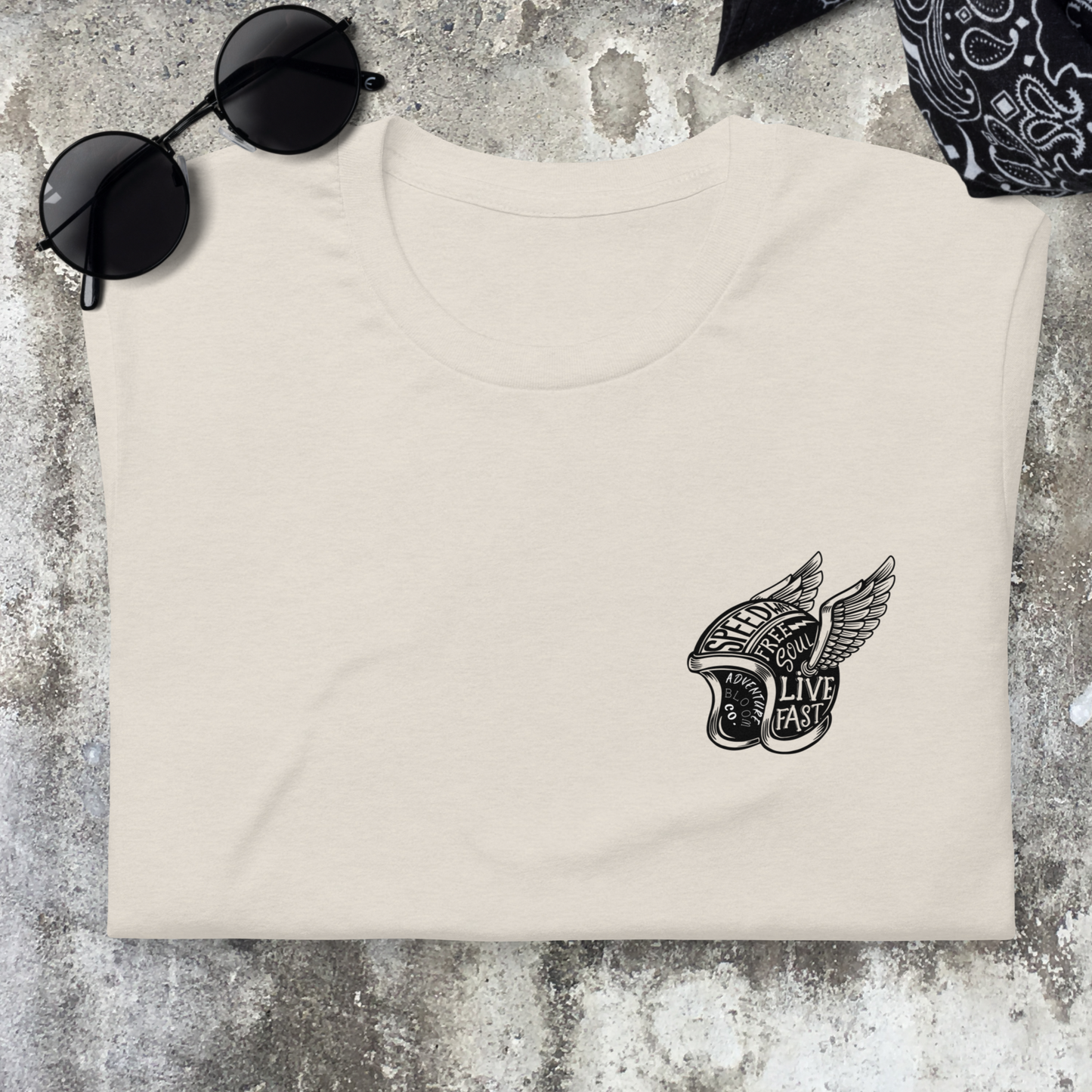 Hipster vibes meet motorcycle adventures with the Rebel Rider Expedition Tee in Heather Dust.