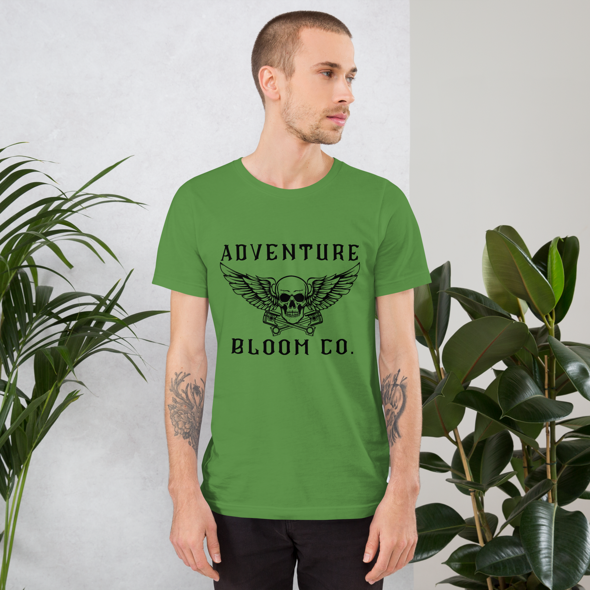 Adventure-ready biker tee by Adventure Bloom Co. in Leaf