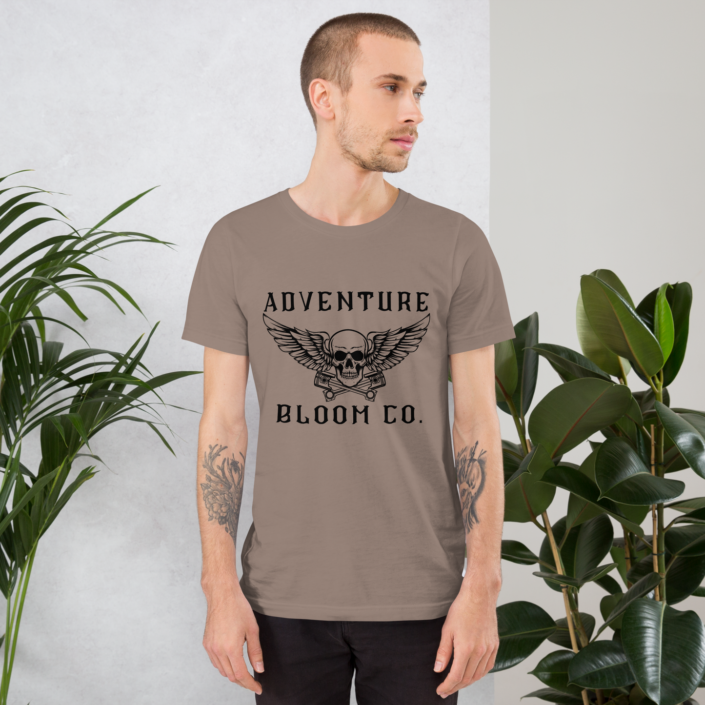 Adventure-ready biker tee by Adventure Bloom Co. in Pebble