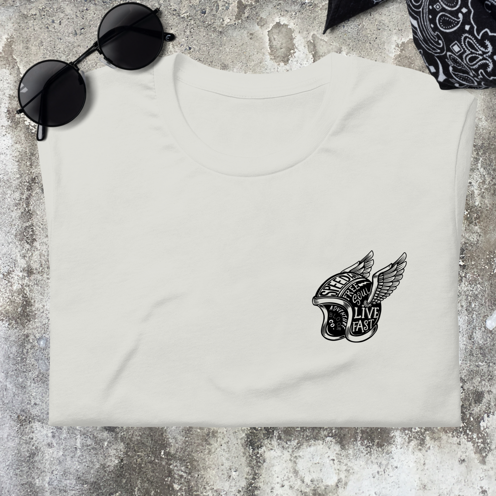 Hipster vibes meet motorcycle adventures with the Rebel Rider Expedition Tee in Silver.