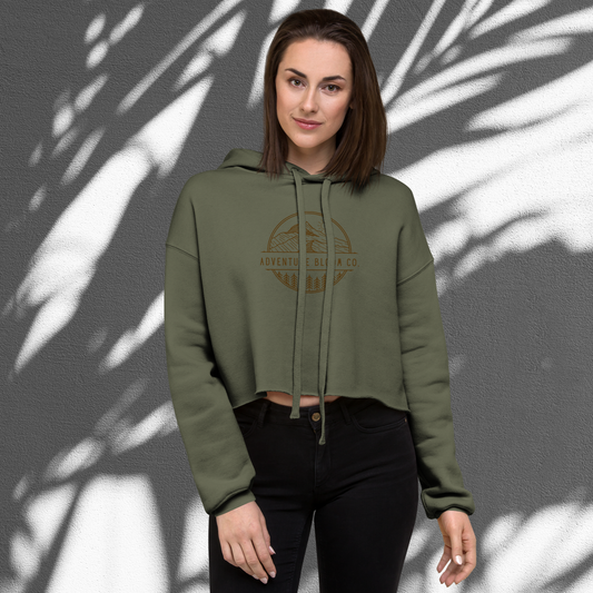 Explorer's Haven Women's Cropped Hoodie – Front View, Military Green