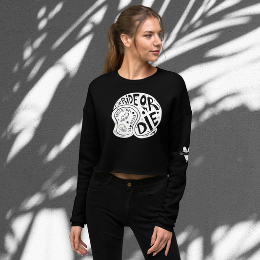 Ride or Die Crop Crewneck Sweatshirt in Bold Black