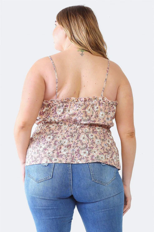 Petal Path Crumpled Strappy Smocked Curvy Top