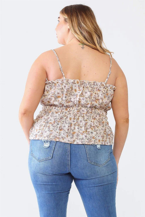 Petal Path Crumpled Strappy Smocked Curvy Top