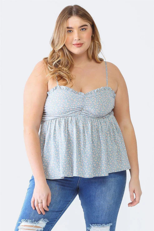 Rustic Bloom Ruched Curvy Babydoll Tank