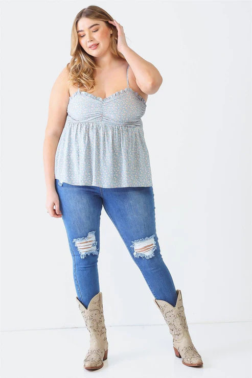 Rustic Bloom Ruched Curvy Babydoll Tank