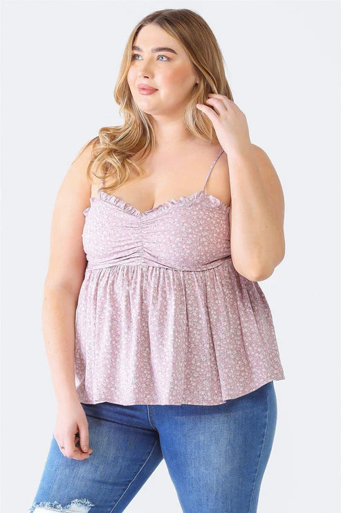 Rustic Bloom Ruched Curvy Babydoll Tank