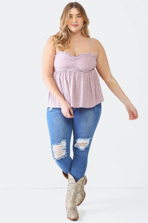 Rustic Bloom Ruched Curvy Babydoll Tank